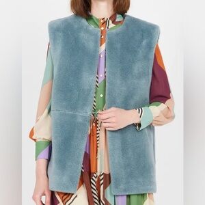NEW SUNCOO Eddy Wool Blend Sleeveless Vest Coat in Raw Denim
